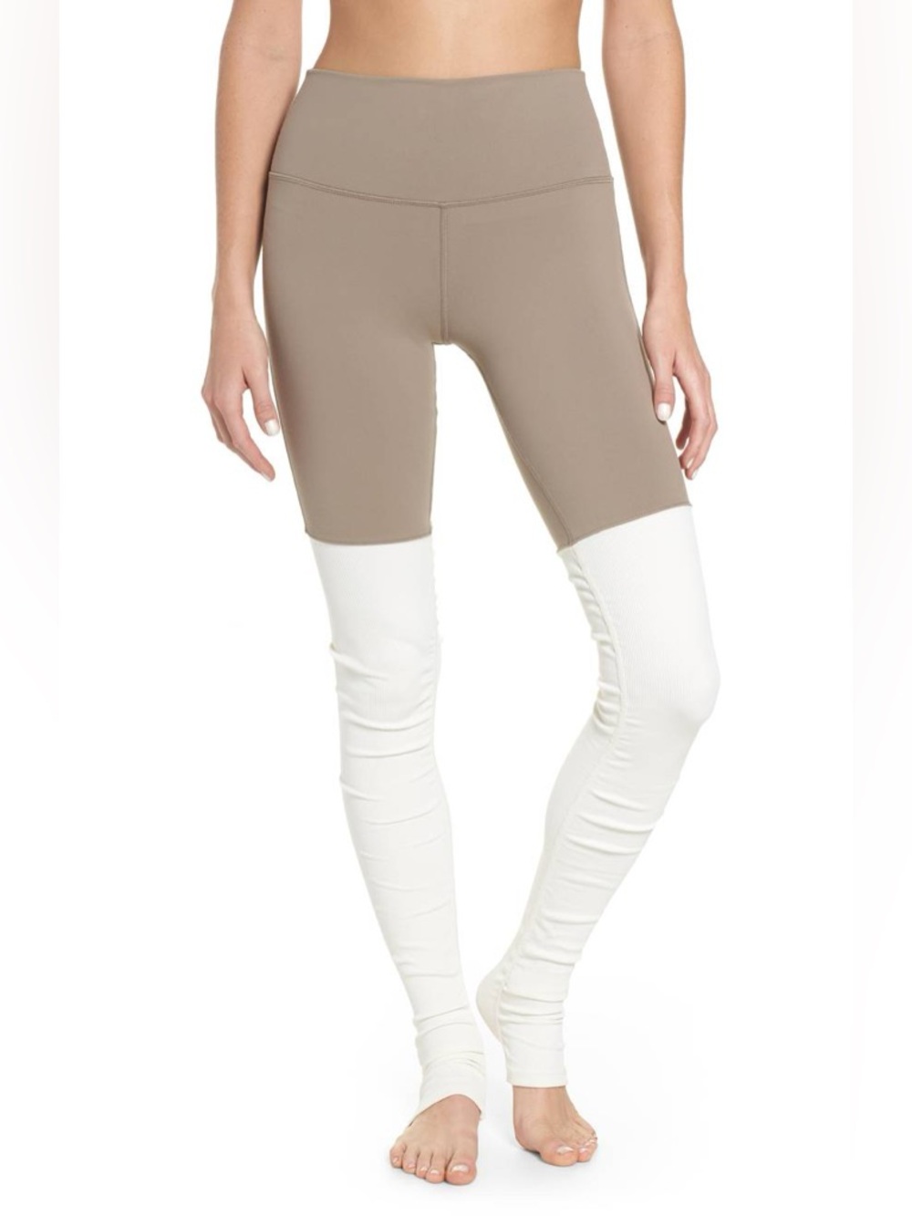 ALO Yoga Two-Tone High-Waist Leggings in Taupe and White